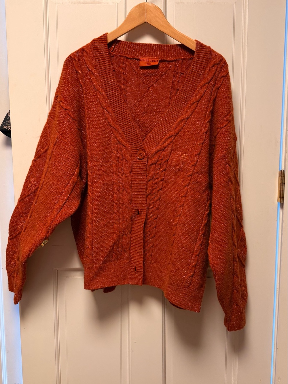 Taylor Swift Rust Orange Cable-Knit V-Neck Cardigan